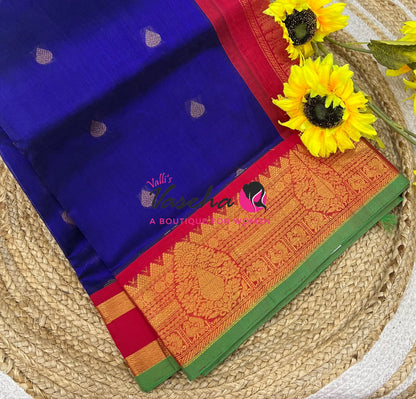 Pure Korvai Silk Cotton - Blue with Red Shade VVKSC019