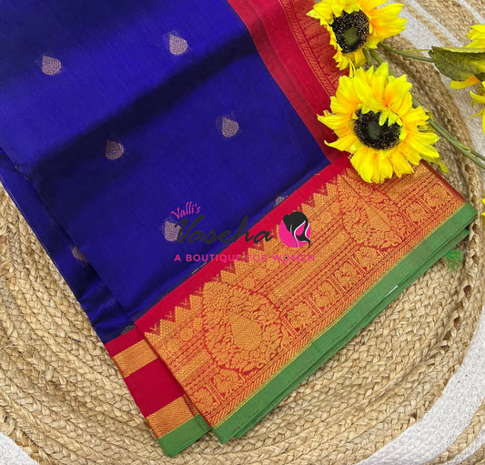 Pure Korvai Silk Cotton - Blue with Red Shade VVKSC019