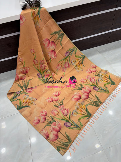 Linen Tissue Saree - Peach Shade - VVLTS006