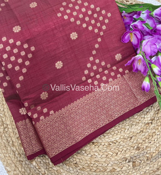 Semi Tussar Silk - Grand Pallu  - Dark maroon shade - VVSTS025