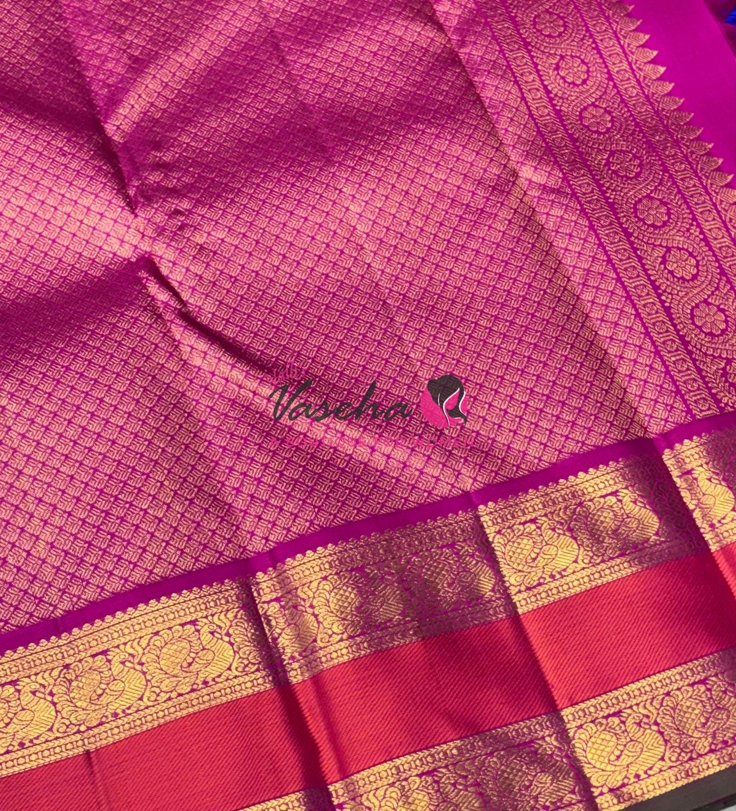 Pure Vintage Korvai Kanchipuram Silk Saree - Blue & Pink Combo - VVPS038
