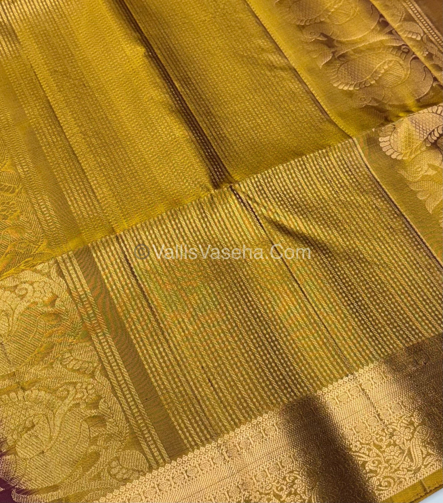 Pure Soft Silk Saree - Kanchi Border - Maroon & Yellow Combo - VVPSS046