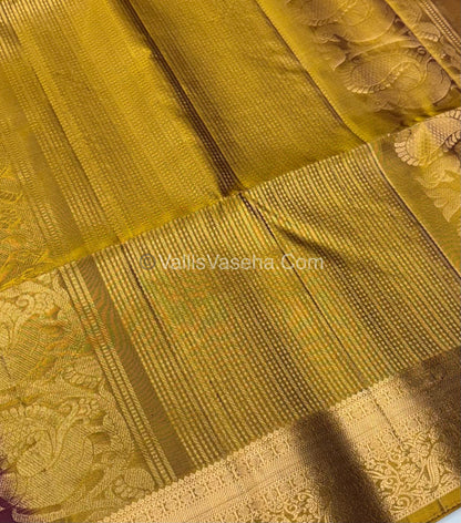 Pure Soft Silk Saree - Kanchi Border - Maroon & Yellow Combo - VVPSS046