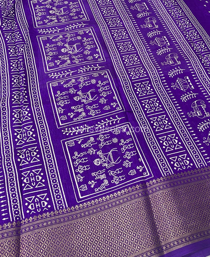 Semi Binny Silk - Varli Design - VVSBS003 - Purplish Blue Shade