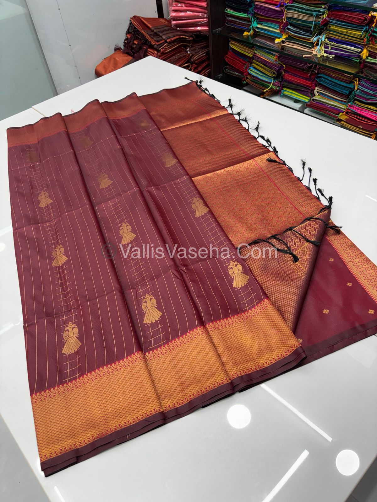 Semi Soft Silk - Border less - Maroon Shade -VVSSS023