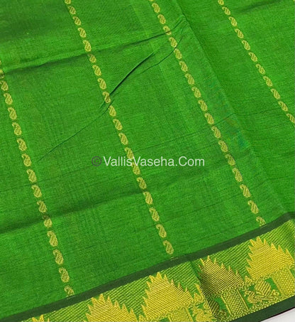 Semi Silk Cotton Saree - Green With Pink Shade - VVSSC005