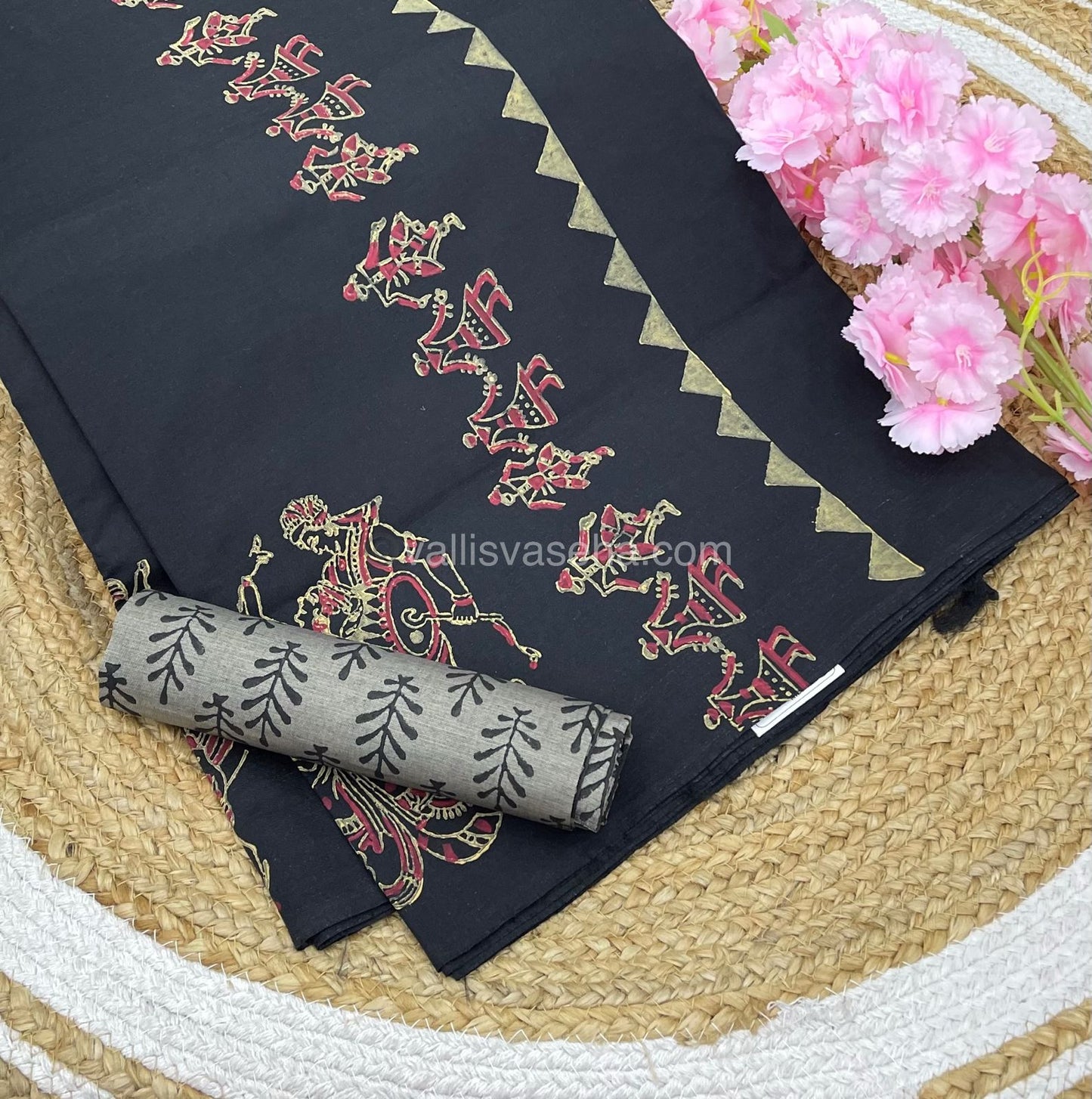 Poly Silk Mixed Printed Cotton - Black With Grey - VVPCP002