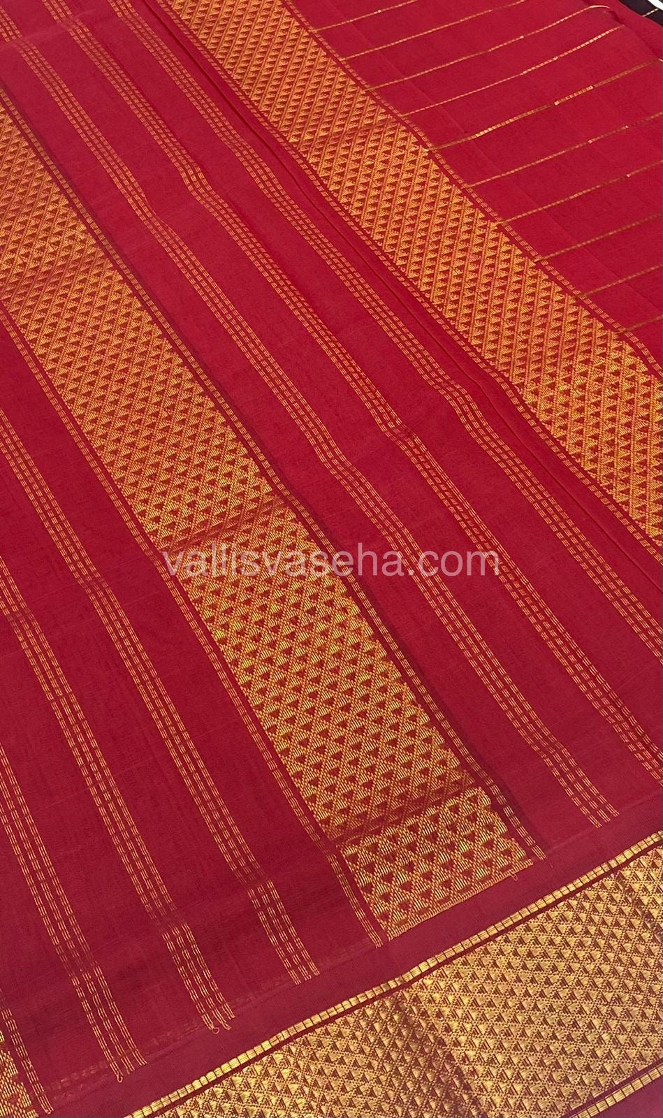 Pure Korvai Silk Cotton - Checks Pattern - Brown with Merunish Red - VVKSC015