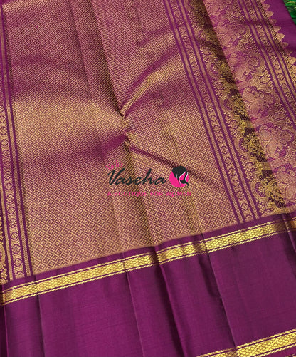 Pure Kanchipuram Silk Saree - Green & Purplish Pink Combo - VVPS037