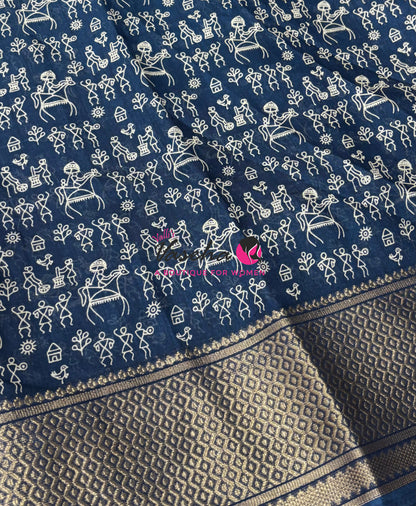 Semi Binny Silk - Varli Design - Ramar Blue Shade  - VVSBS010