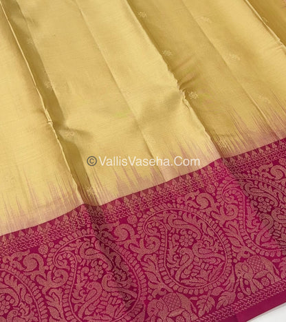 Pure Soft Silk Saree - One Side Border - Cream & Pink Combo - VVPSS045