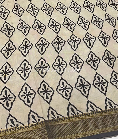 Chennur Silk | Kalamkari Prints | Cream With Coffee Brown -VVCS005