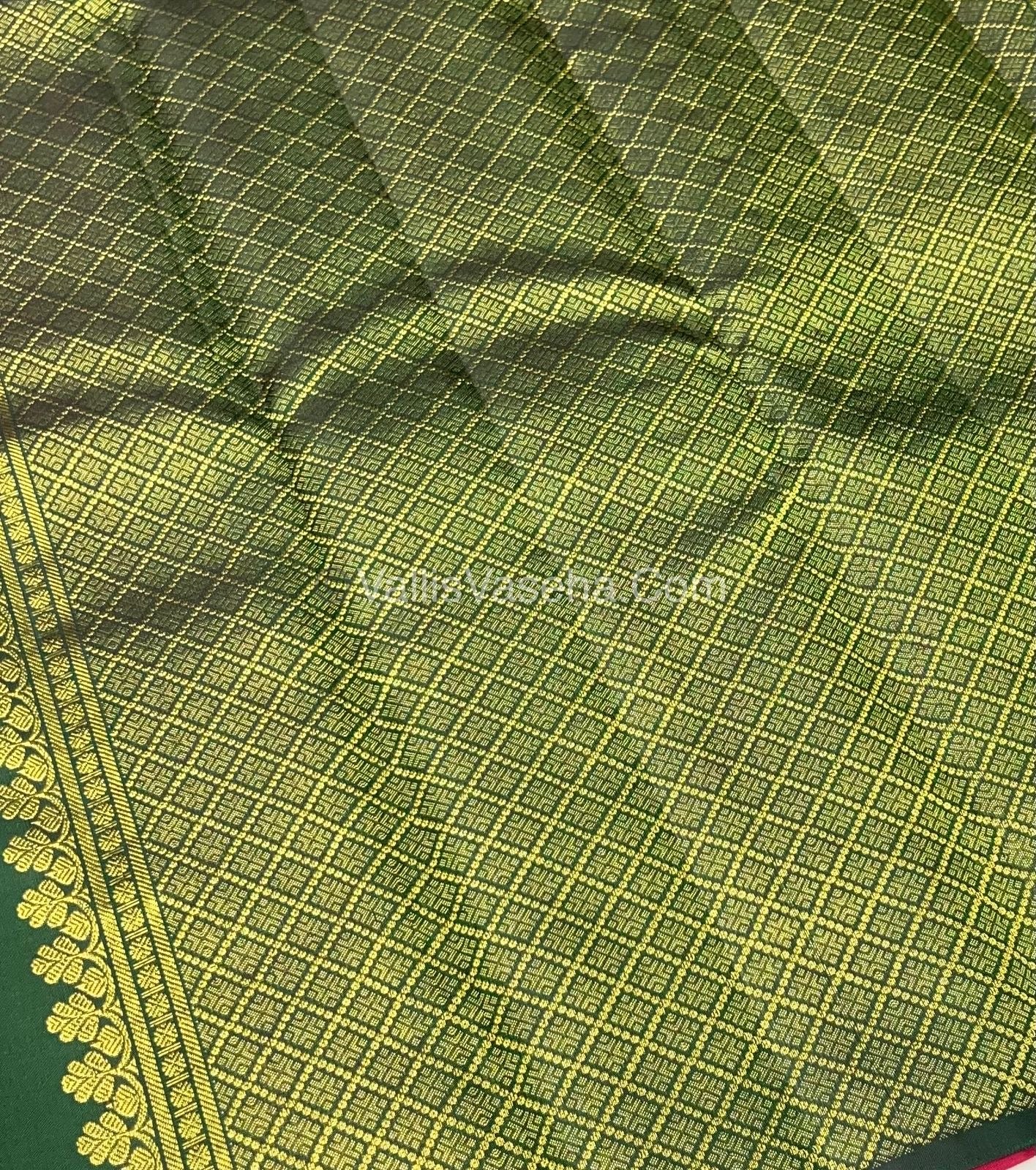 Pure Kanchipuram Silk Saree - Borderless - Peach with Green - VVPS022