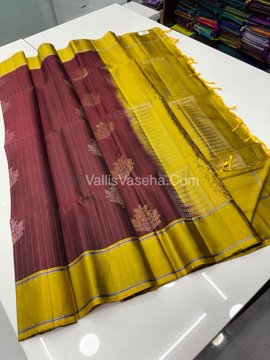 Pure Soft Silk Saree  - Maroon & Yellow Combo - VVPSS055