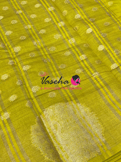 Semi Tussar Silk Saree | Lemon Green Shade |VVSTS056