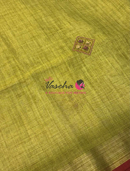 French Knot - Linen Tissue Saree - Green Shade - Heavy Work Blouse - VVLFN016