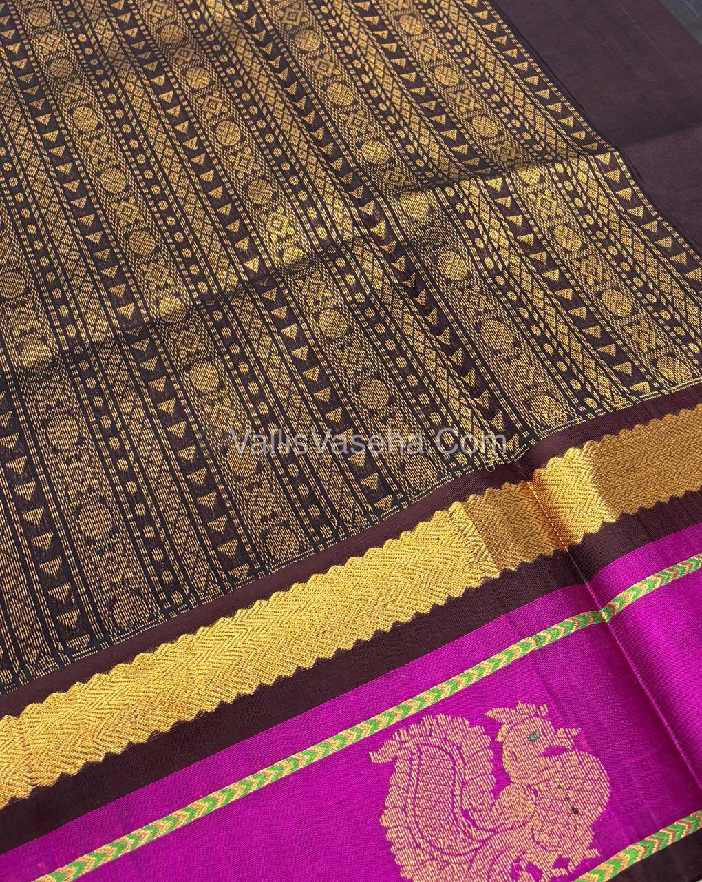 Pure Korvai Silk Cotton With Peacock Butta Border - VVKSC017