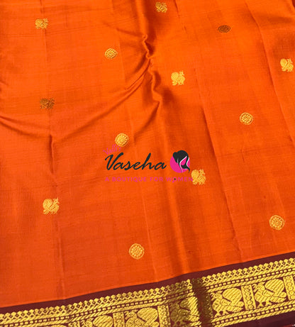 Pure Kanchipuram Silk Saree - Rust Orange & Wine Brown - VVPS086