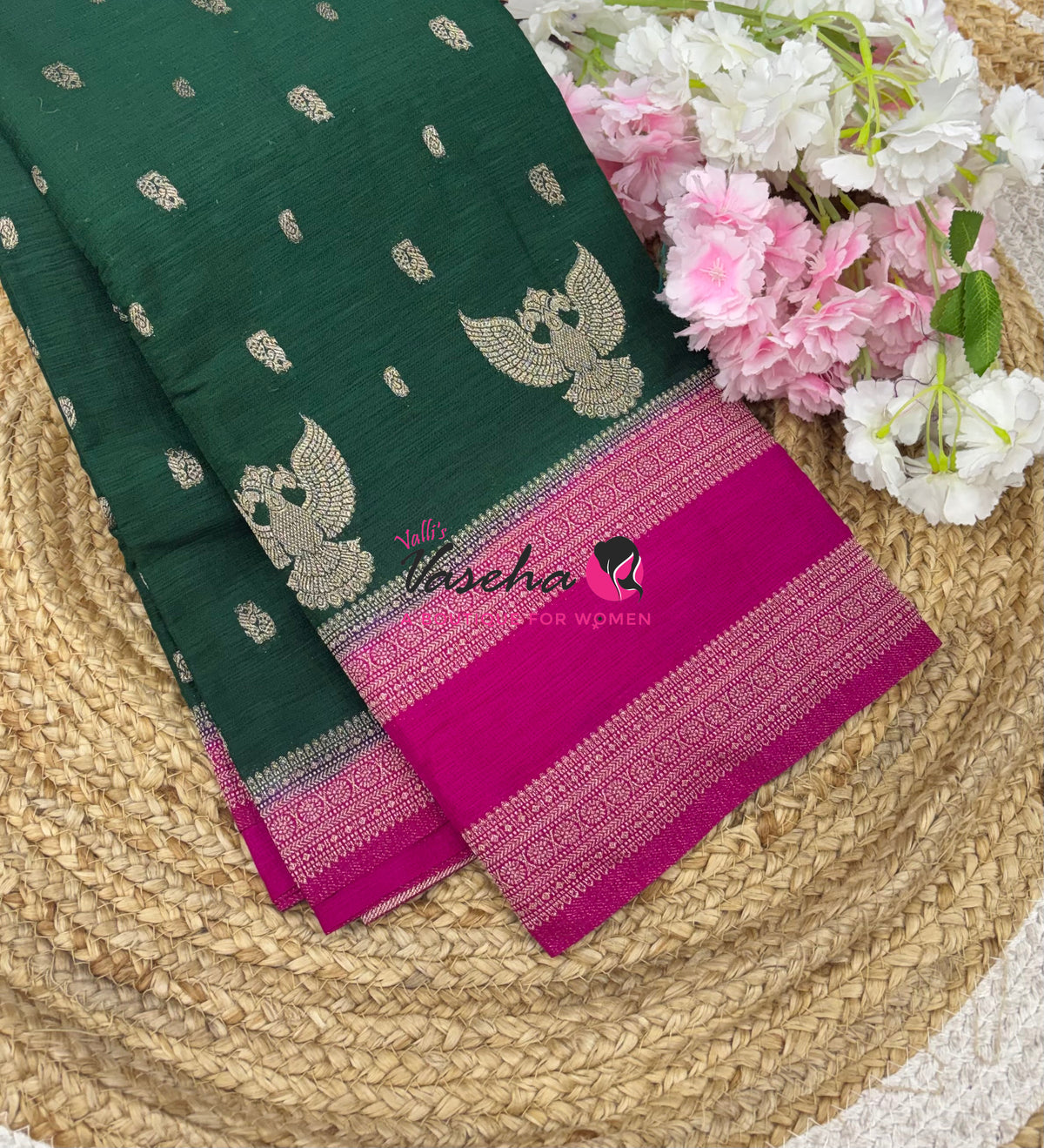 Banarasi - Heritage Silk -  Green With Pink - VVBHS015