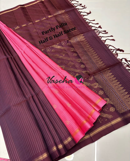 Pure Soft Silk Saree - Partly Pallu -  Half & Half Saree - VVPSS142