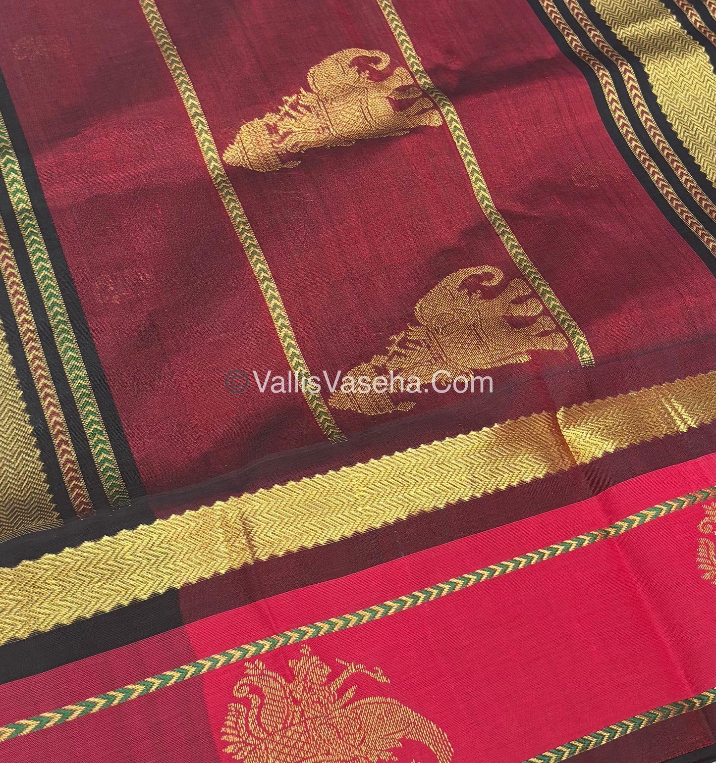 Pure Korvai Silk Cotton Saree - Border Elephant butta Design - VVKSC018