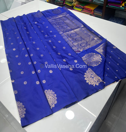 Semi Soft Silk - Peacock Butta Border - Blue Shade -VVSSS011