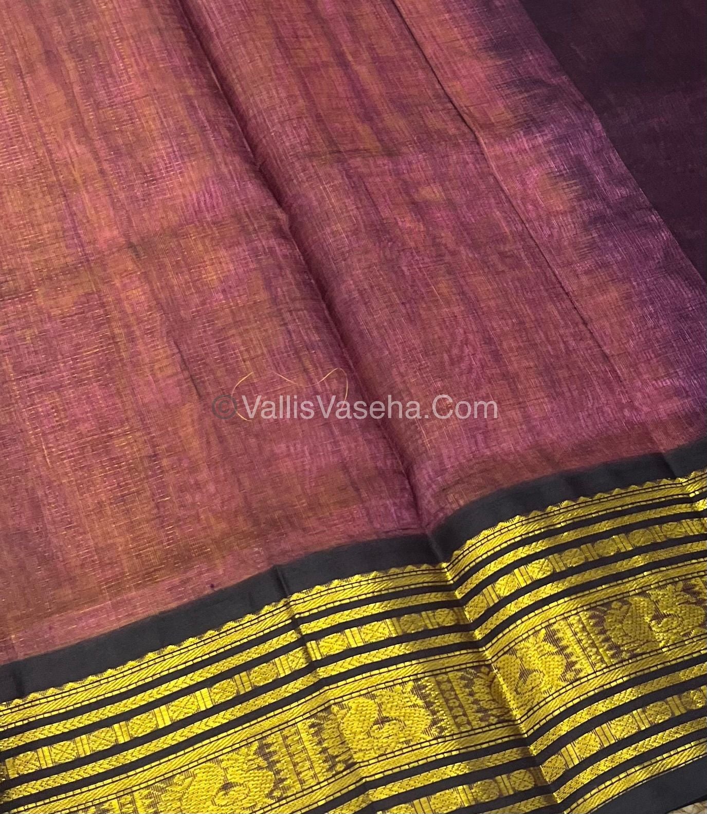Pure Korvai Silk Cotton - Peach with Wine - Vairavoosi Pattern - VVKSC023