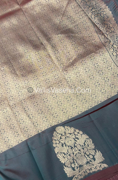 Semi Soft Silk - Tree With Double Birds Butta Border - Greenish Grey  Shade -VVSSS011