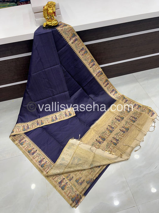 Semi Tussar Silk - Vairavoosi Design - Violetish Blue & Cream Shade - VVSTS030