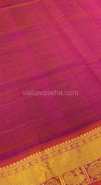 Pure Silk Cotton Saree - Mayil & Chakkaram Design - Manthulir Green with Peachish Pink - VVMC001