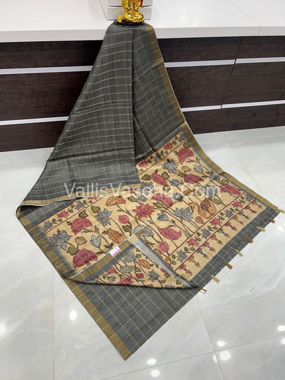 Semi Chanderi Saree - checks pattern - VVSCS004