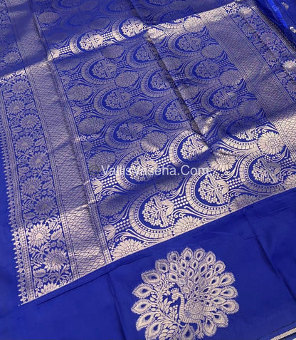 Semi Soft Silk - Peacock Butta Border - Blue Shade -VVSSS011