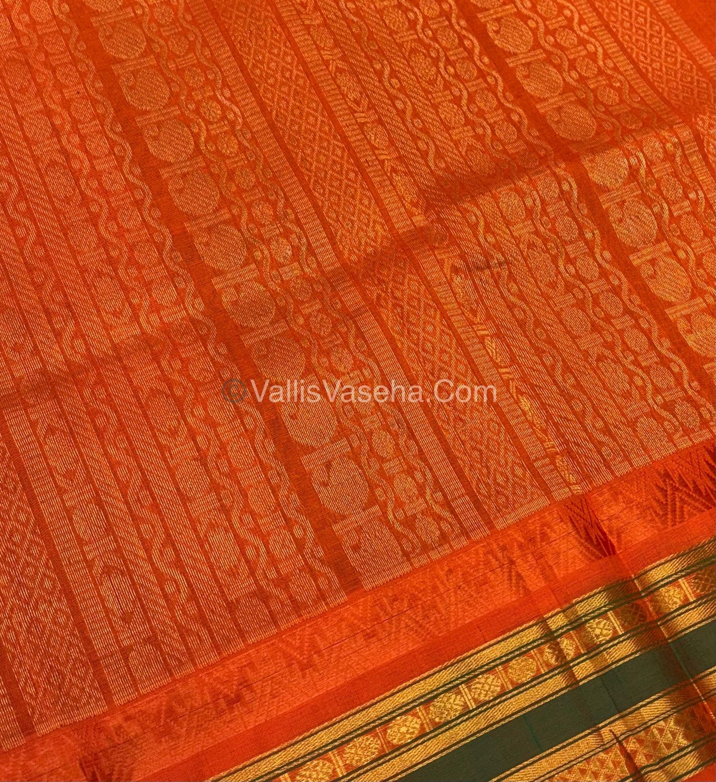 Pure Korvai Silk Cotton Saree - Blue  with Orange- VVKSC030