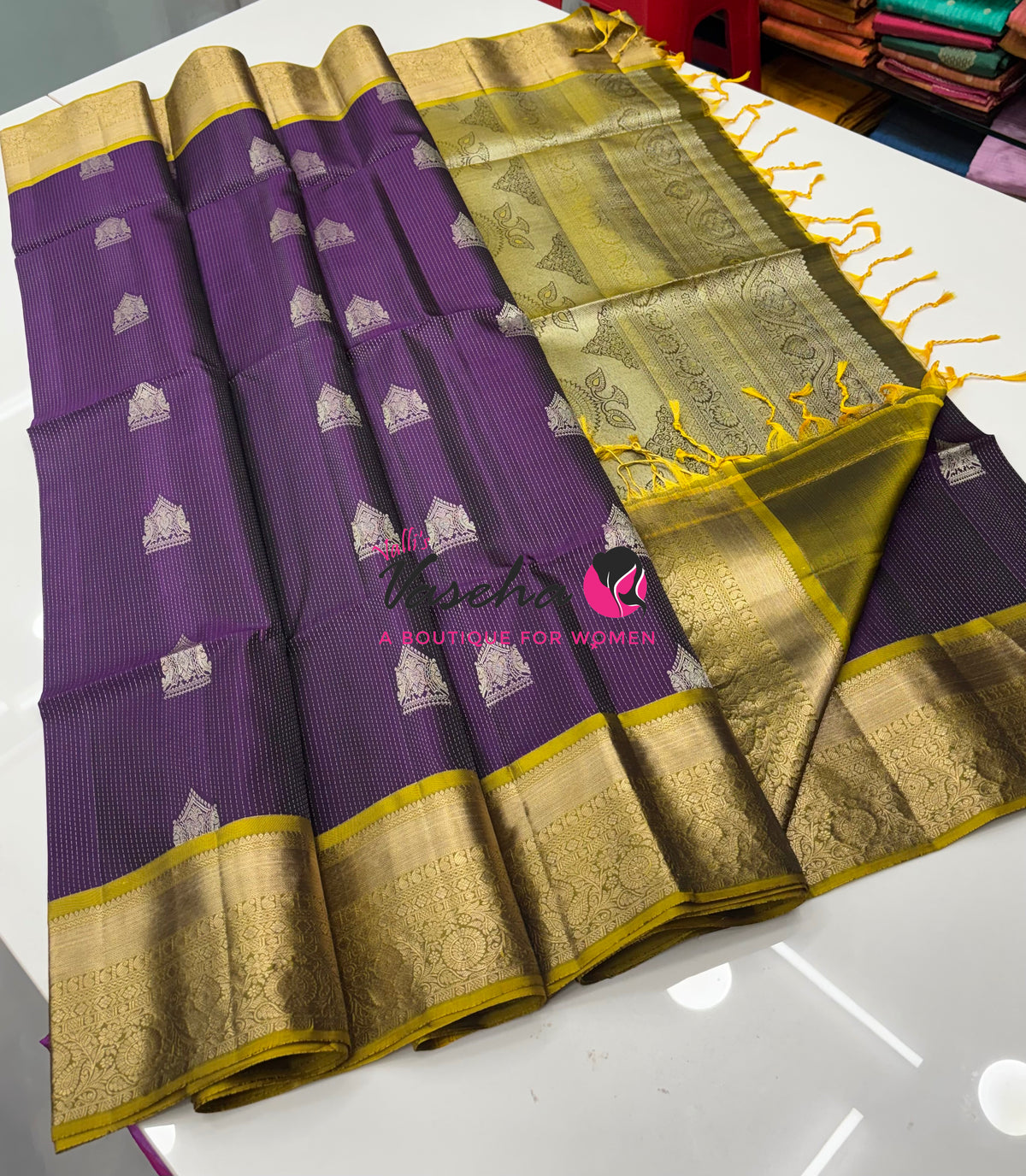Half Mix - Pure Soft Silk Saree - Vairavoosi Design - Purple & Lemon Green - VVPSS147