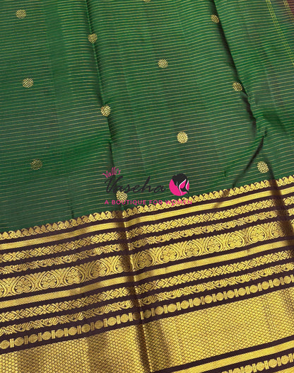 Pure Kanchipuram Silk Saree - Vairavoosi Design  - Green & Brown Combo - VVPS014