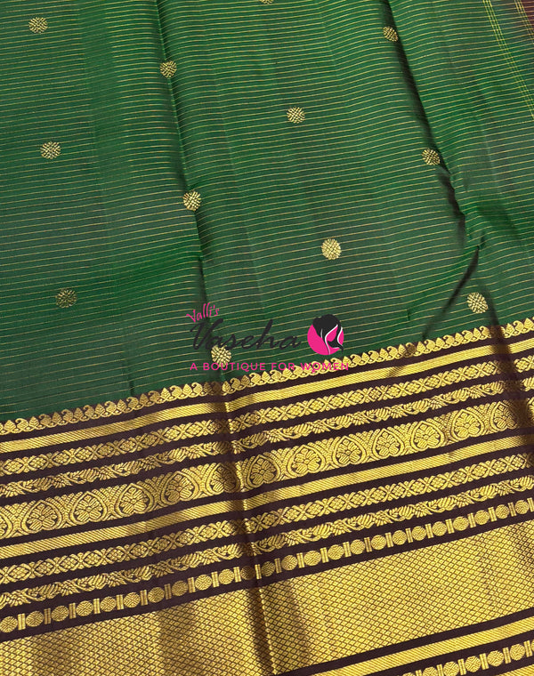Pure Kanchipuram Silk Saree - Vairavoosi Design  - Green & Brown Combo - VVPS014