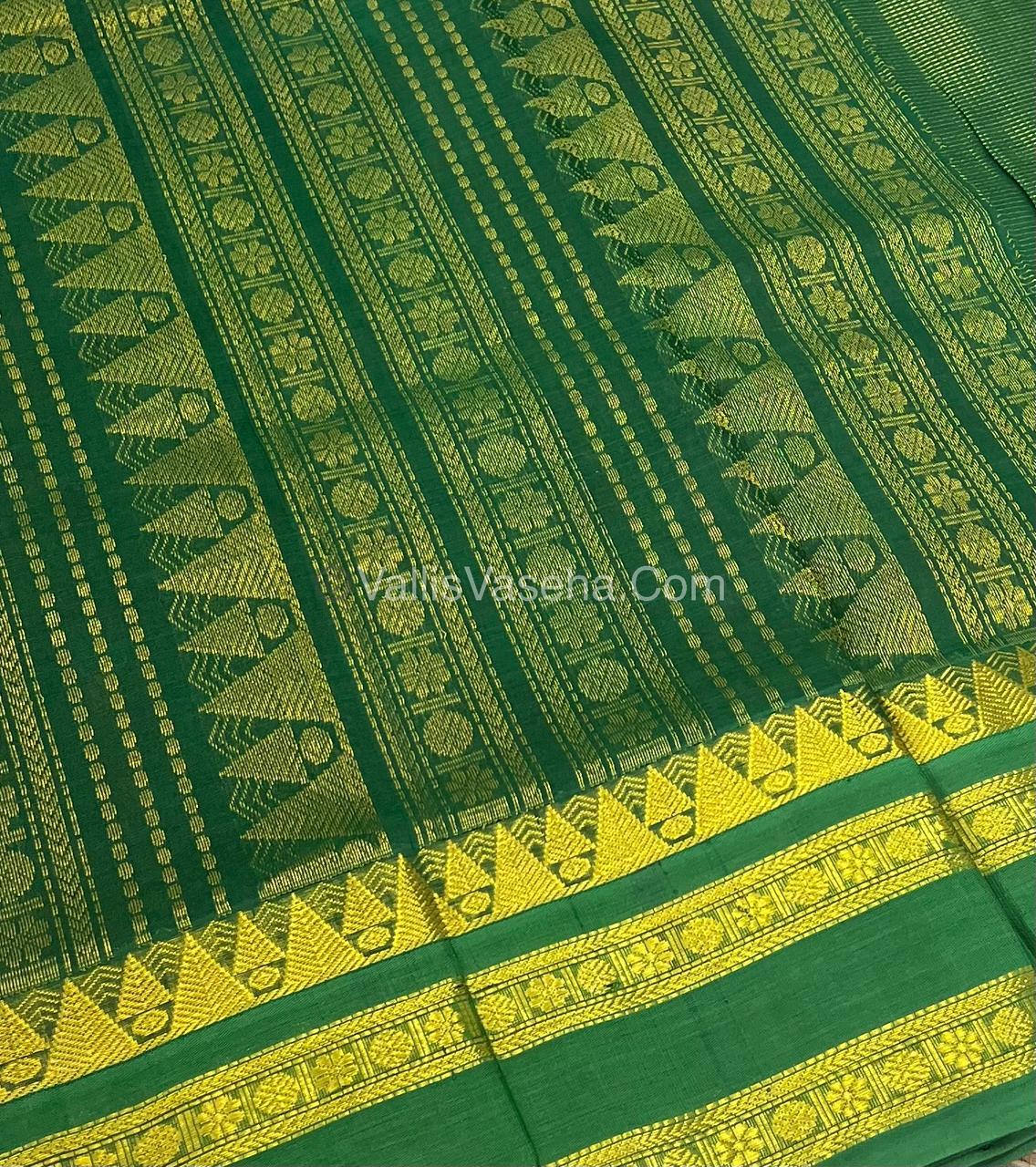 Pure Korvai Silk Cotton - Yellow with Green - Vairavoosi Pattern - VVKSC023