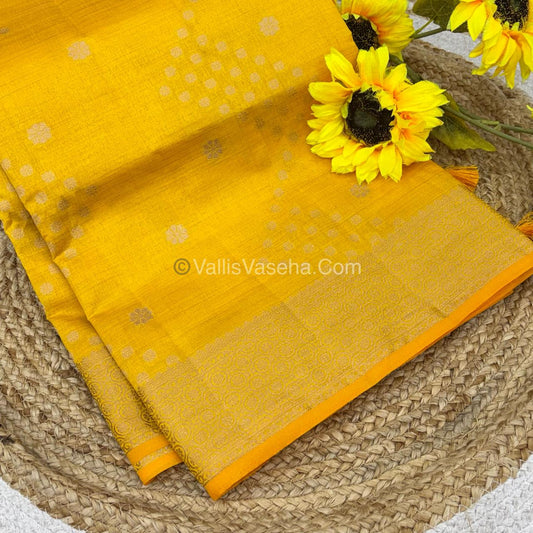 Semi Tussar Silk - Grand Pallu  - Yellow Shade - VVSTS025