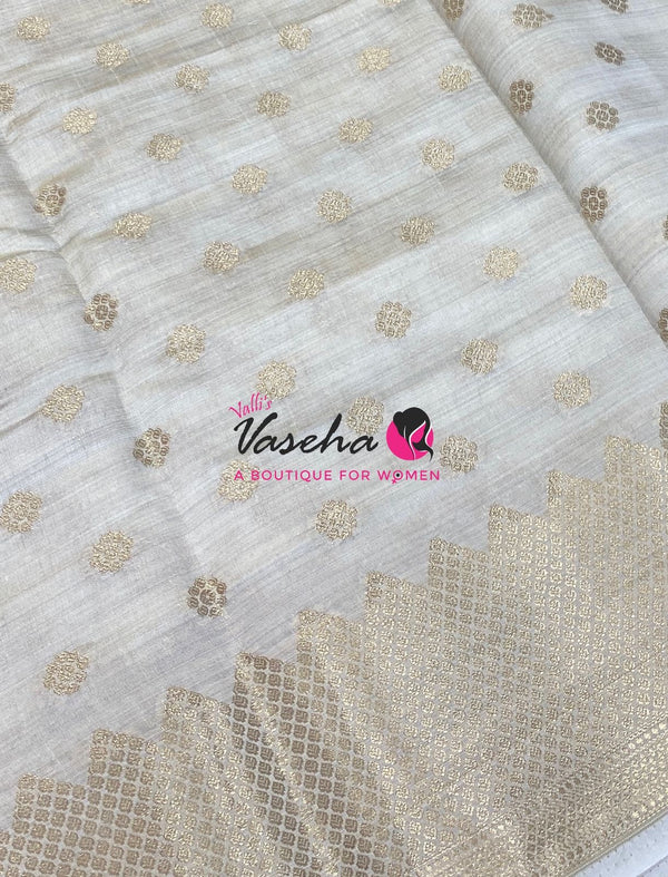 Semi Tussar Silk Saree | Cream  Shade |VVSTS057