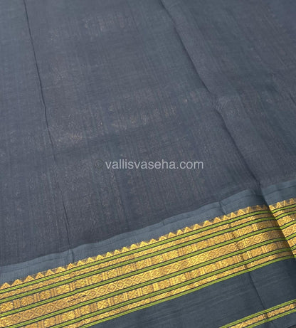Pure Korvai Silk Cotton Saree - Light Baby Pink with Light Greyish Blue - Retta Petta border - VVKSC004