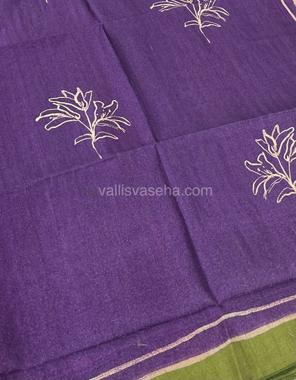 Semi Tussar Saree - Purple with Green Combo -  VVSTS003