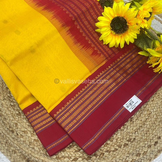 Pure Korvai Silk Cotton Saree - Yellow  with Red - Retta Petta border - VVKSC004