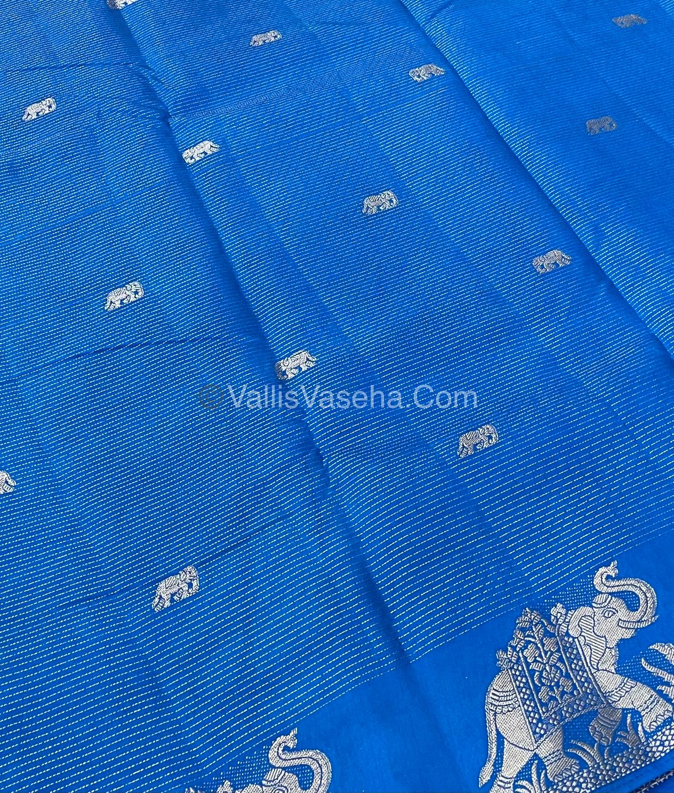 Semi Tussar Silk - Vairavoosi & Elephant Design - Blue shade-VVSTS019