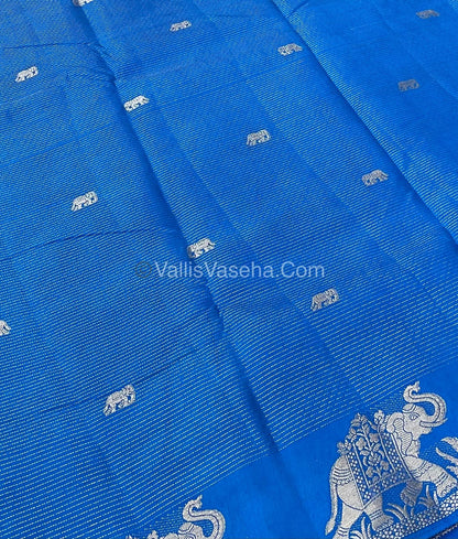 Semi Tussar Silk - Vairavoosi & Elephant Design - Blue shade-VVSTS019