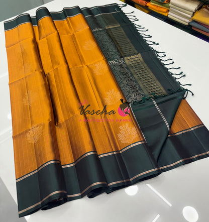Pure Soft Silk Saree  - Honey & Green Combo - VVPSS055