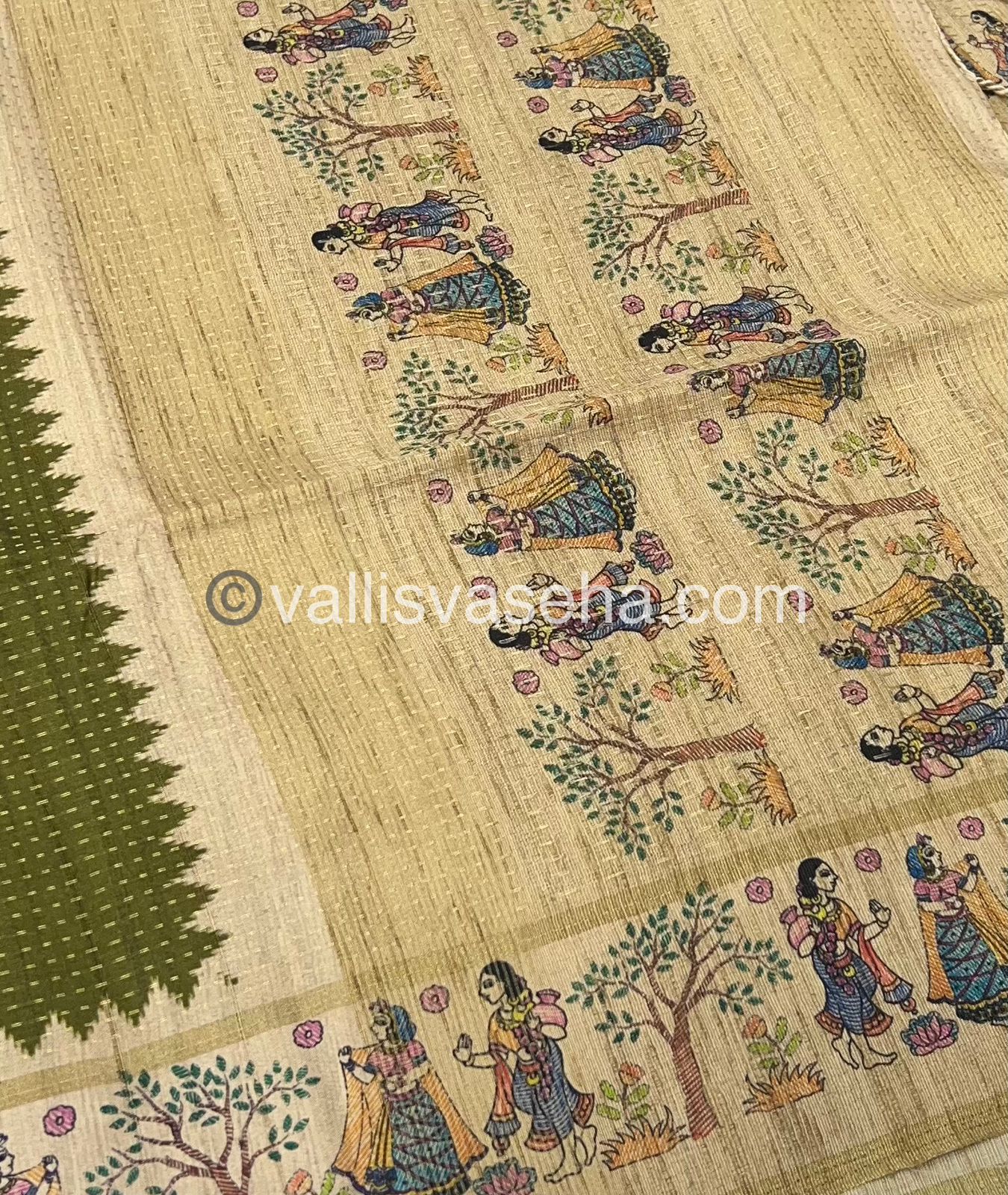 Semi Tussar Silk - Vairavoosi Design - Mahendi Green & Cream Shade - VVSTS030