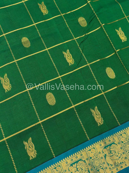 Semi Silk Cotton Saree - Green with Blue shade - VVSSC002