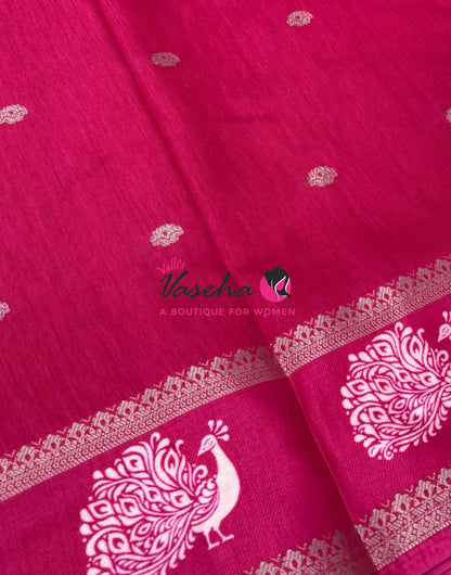 Casual Wear Saree - Semi Binny / Semi Dola Silk - Dark Pink  Shade - VVSDS007