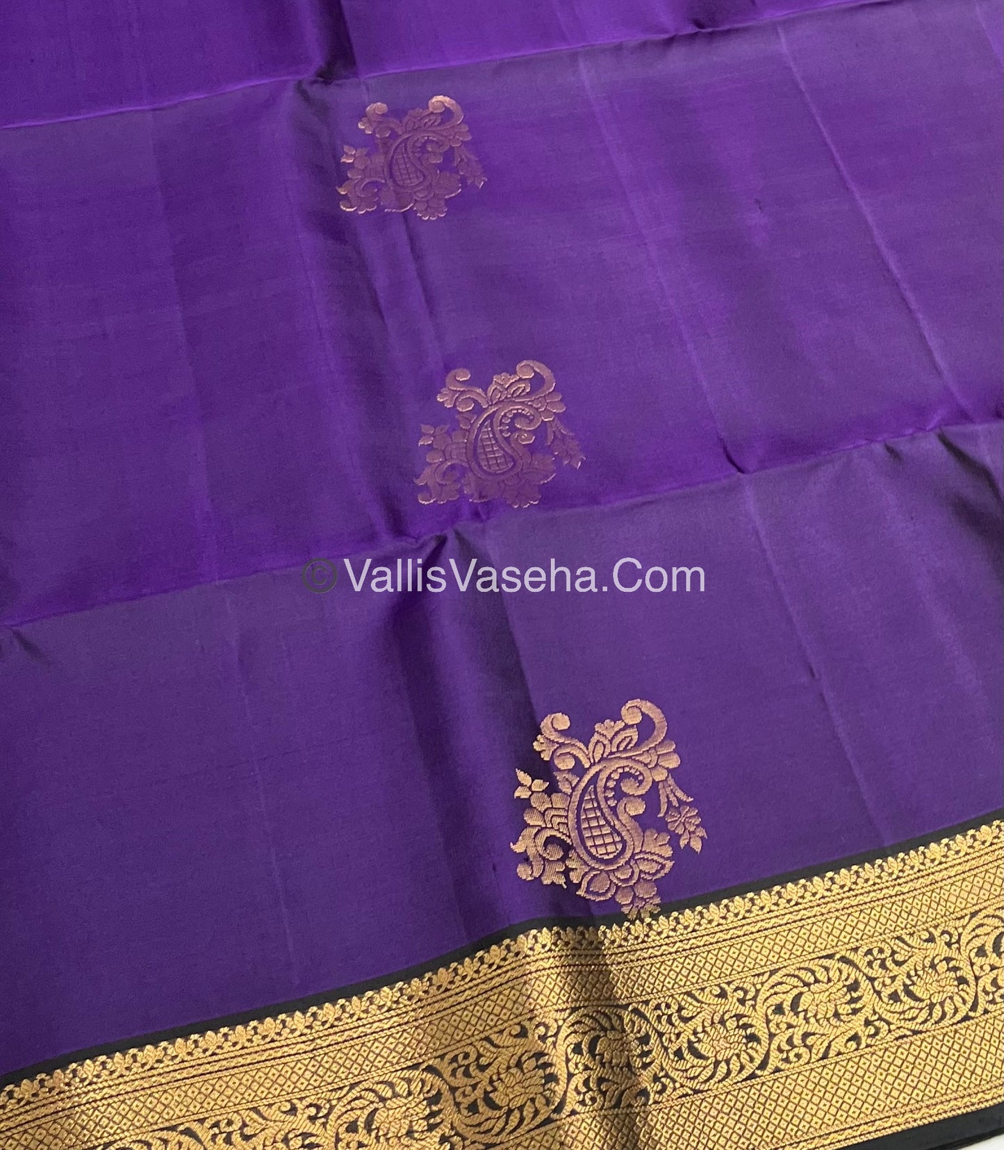Pure Soft Silk Saree - Kanchi Border - Violetish Purple & Black Combo - VVPSS046