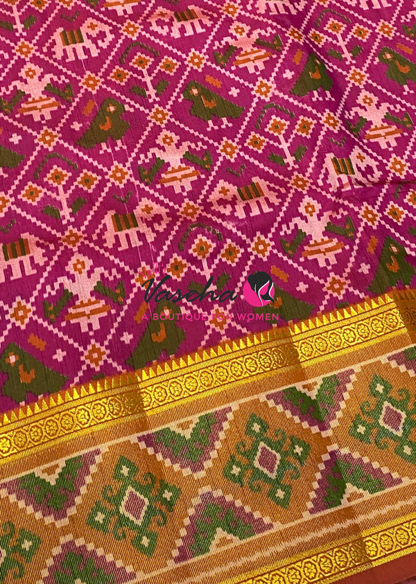 Semi Patola | Printed Silk Saree - Purple With Pink Combo - VVSPS002